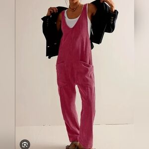Free People Pink corduroy oversized overalls